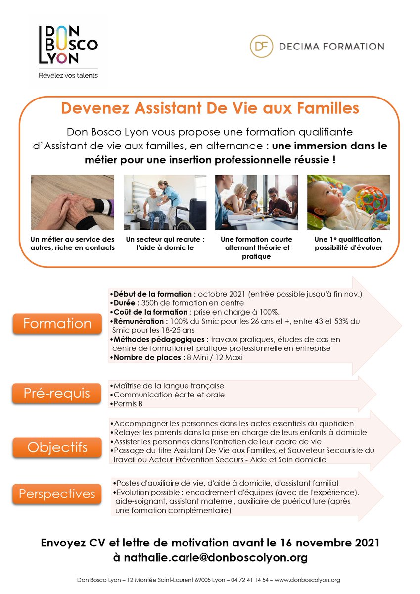 DecimaFormation's tweet photo. Nous sommes heureux de pouvoir à nouveau travailler aux côtés du lycée Don Bosco pour une nouvelle session, en alternance de la formation ADVF. Prêt(e) à découvrir ce qu'est l'accomplissement au travail ?

✉️ Envoyez  CV + LM avant le 16/10 à : nathalie.carle@donboscolyon.org https://t.co/tr4fbEqRmT