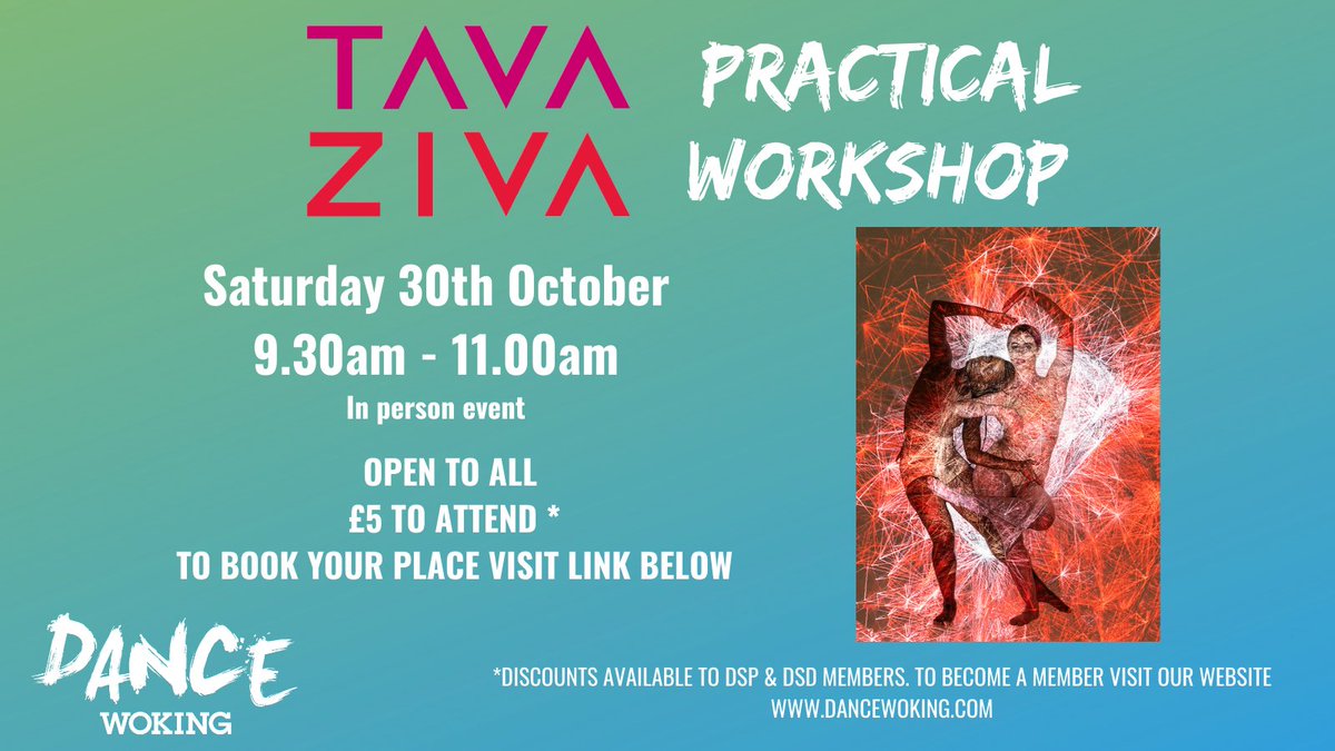 DanceWoking's tweet photo. Dance Woking will be providing 3 opportunities for dance professionals to dance, watch and network with @tavazivadance  in October &amp; November.
Our CPD Practical workshop for is open to all and can be booked via our website (link in bio) #dancesurreypro #danceprofessional https://t.co/udiSIR5SzX
