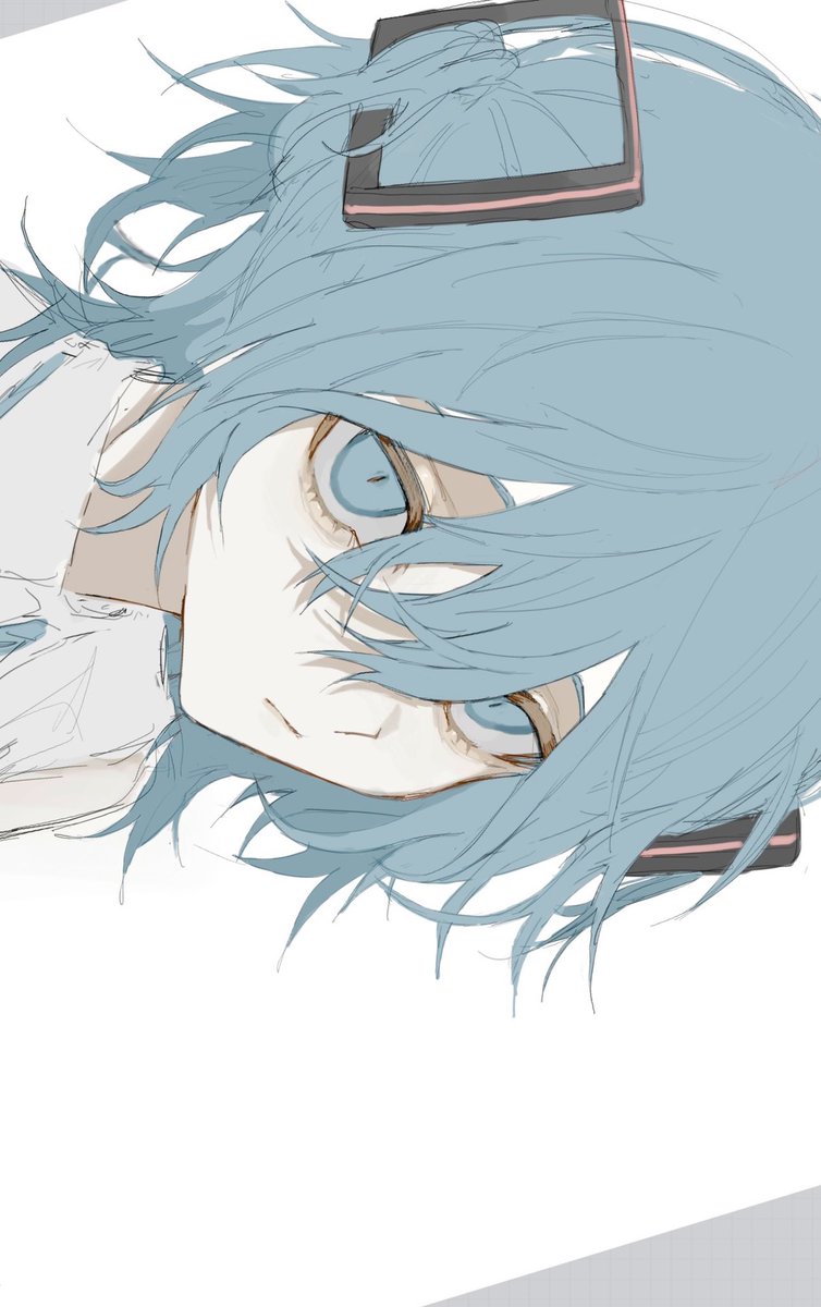 hatsune miku 1girl solo looking at viewer blue hair hair between eyes white background sideways  illustration images