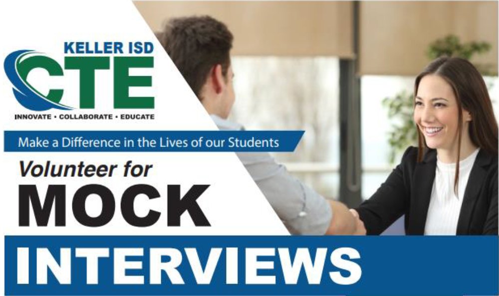 If you are a business professional, have conducted employment interviews in the past, or just want to help students develop their skills, you still have time to sign up for <a href="/KellerISD_CTE/">Keller ISD CTE</a> student mock interviews October 26-29!

Find more info here – kellerisd.net/site/default.a…