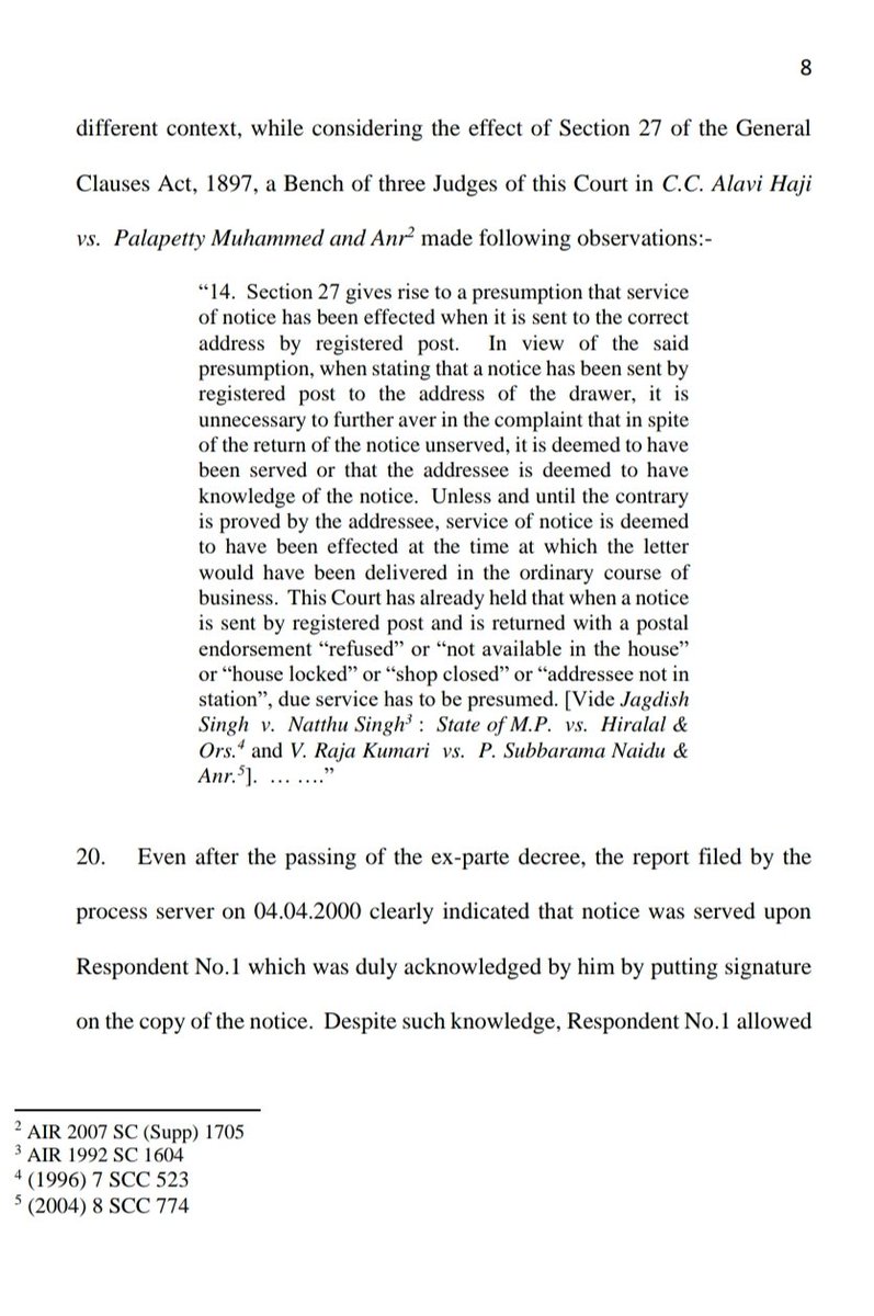 The #SupremeCourt reiterated the Deemed Service principle under section 27 of General clauses Act, 1897.