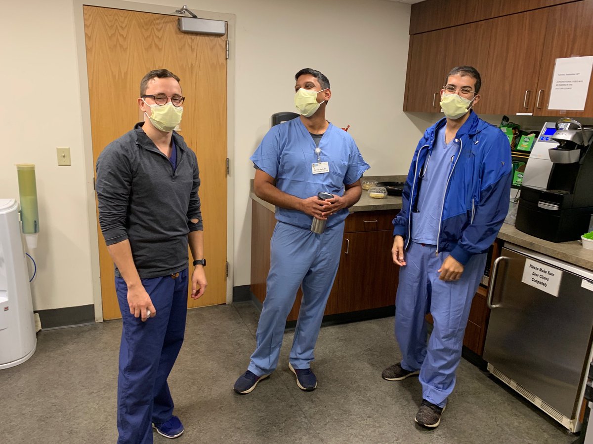 SalemIMres's tweet photo. Attending Dr. Shah showing our interns Faris and Sasha the ropes on their second ICU shift and teaching them a vital lesson: always be caffeinated.  Thats why they call it the Intensive Coffee Unit, right? ☕️ #coffeelovers #medicine https://t.co/2iVxiVL0Ap