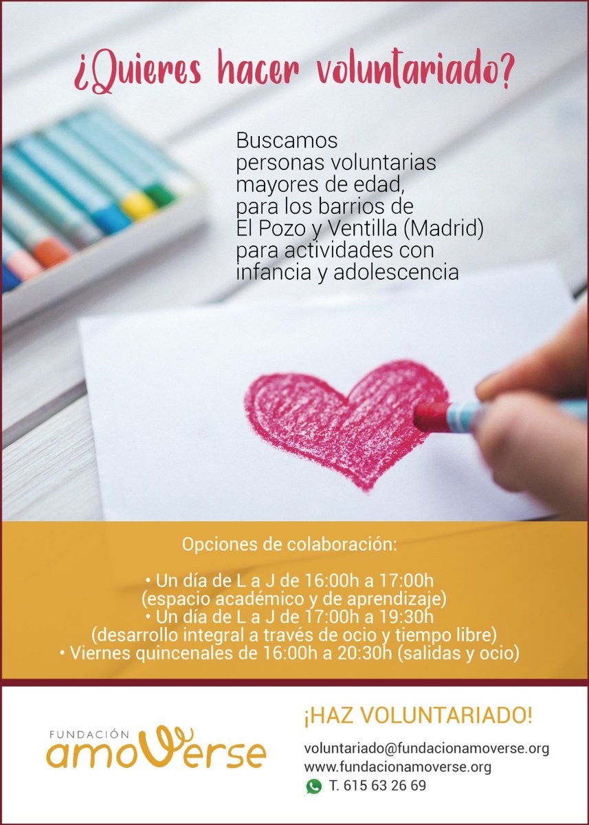 Las amigas de @FAmoverse  están buscando a personas que quieran empezar a hacer voluntariado en los barrios de La Ventilla y El Pozo.Si eres una de esas personas o conoces a alguna que quiera embarcarse en proyectos con infancia y adolescencia ¡este es tu lugar!