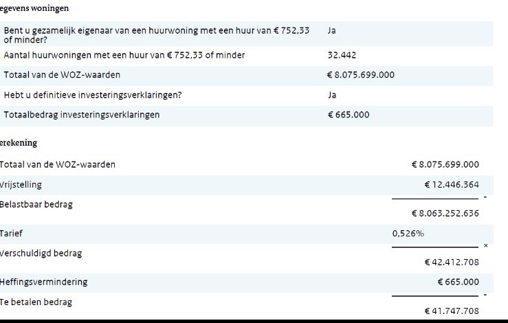 Goedemiddag <a href="/WBHoekstra/">Wopke Hoekstra</a> en <a href="/KajsaOllongren/">Kajsa Ollongren</a> Bij deze weer bijna 42 miljoen euro van onze huurders voor de staatskas. Veel liever hadden we 1000 woningzoekenden aan een betaalbare woning geholpen.  #ikwileenhuis #wooncrisis