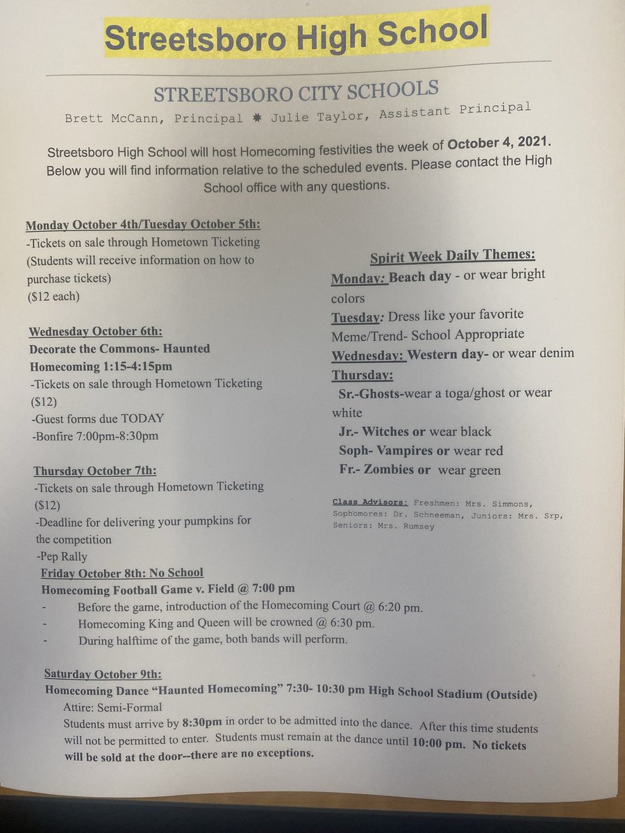 2021 SHS Homecoming Newsletter @McCann_SHS @boroseniors22 @SHSAPTaylor22