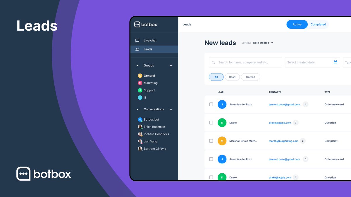 botbox_pro's tweet image. Manage, review and respond to leads or requests collected by chatbots from the same place. Save time and increase efficiency #botboxpro #botbox #chatbot #bot #leads #lead  #managecustomers #customers