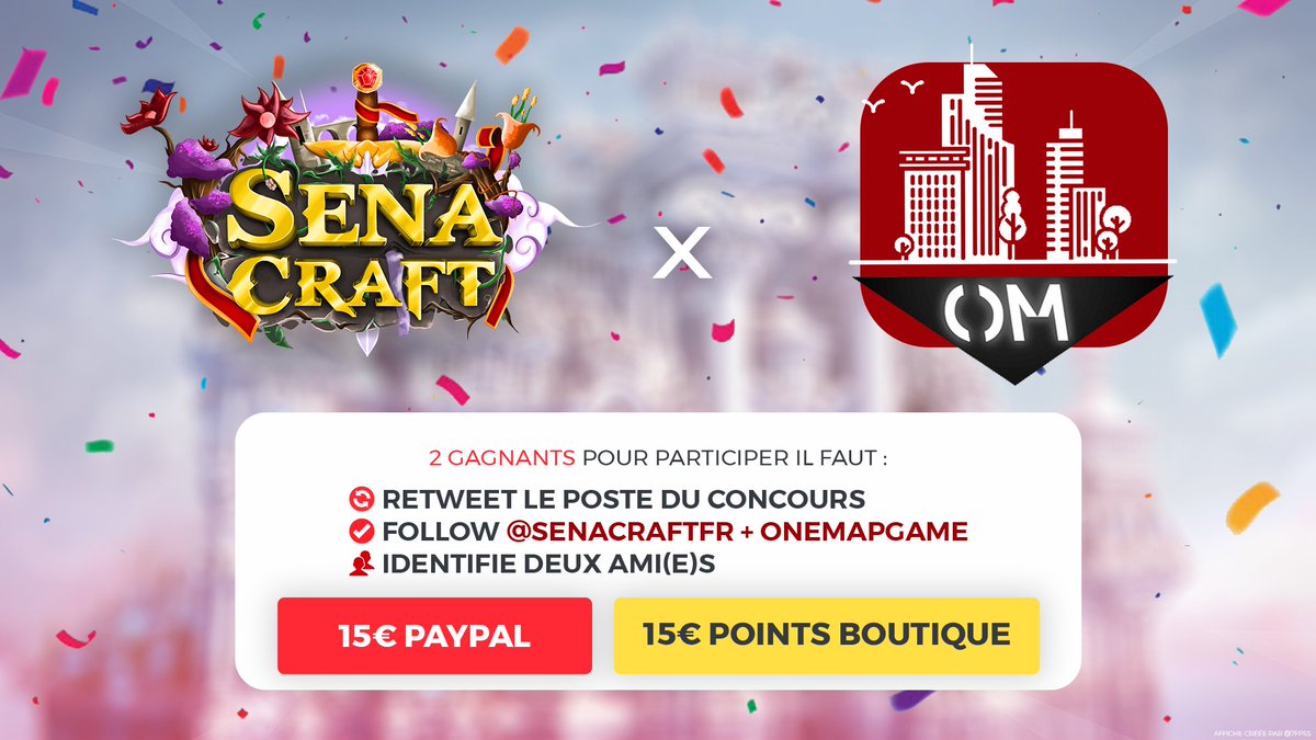 SenaCraftFR's tweet image. 🎁CONCOURS - SenaCraft x OneMap🎁

Nous remercions la team @OneMapGame pour la réalisation de toutes nos magnifiques maps pour cette nouvelle version 👏

💰2 LOTS : 15€ PAYPAL et 15€ de PB.

Pour participer :
📌Follow @OneMapGame &amp;amp; @SenaCraftFR
📌RT
📌Tag 2 amis