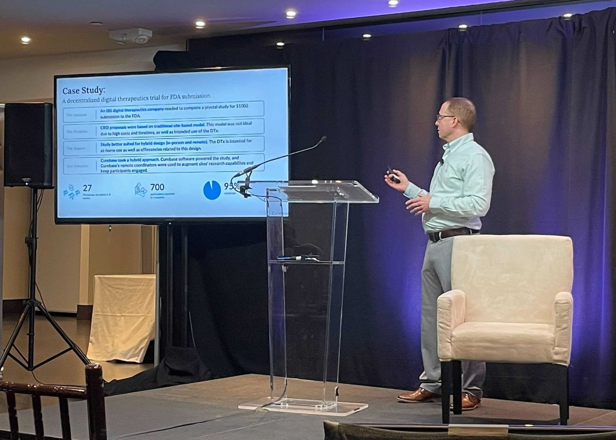 CurebaseDCT's tweet photo. We hope you were able to see Adam Samson, our Senior Director of ClinOps &amp; Customer Success, present at #DTxEast2021 on long-term retention and monitoring in #patient outcomes in #DTx trials. Book a meeting with our team to learn more about #DCT in #DTx. https://t.co/gU9zrwLIym https://t.co/wDXnxUcZJt