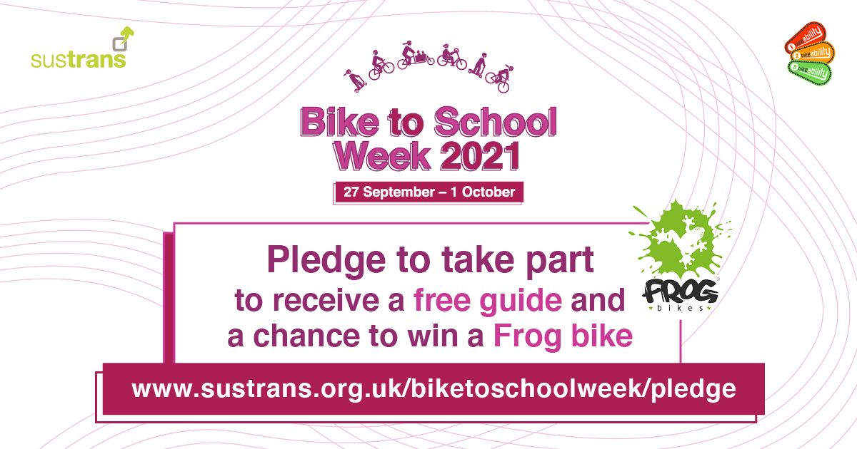 Is your family taking part in #BikeToSchoolWeek? Or still keen to get involved?

It's not too late to pledge your cycling and scooting miles and be in with a shot of winning a <a href="/frogbikes/">Frog Bikes</a> bike worth up to £400! 

Find out more and pledge here sustrans.org.uk/campaigns/bike…