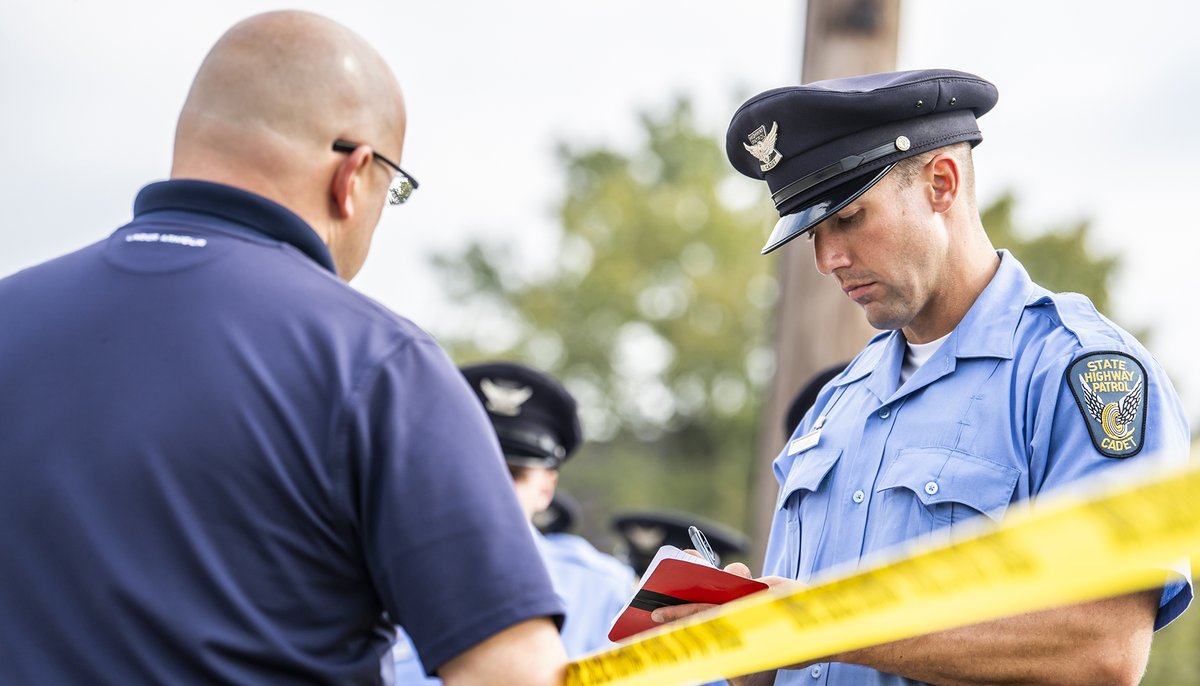 OSHP's tweet photo. #OSHPClass168 has been learning about evidence collection and crime scene preservation this week. Cadets received instruction and hands-on training for crime scene photography, evidence packaging, field sketches, and the procedures necessary to secure a crime scene. https://t.co/U7gp6VHt3u