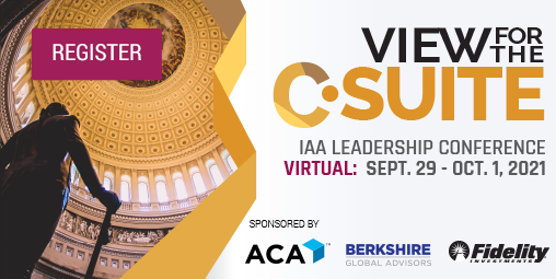 IAA_Today's tweet photo. The 2021 Virtual #IAALC kicks off today! Welcome to all of our speakers and attendees, and a special thanks to this year’s sponsors: @ACACompliance, @FidelityInst and Berkshire Global Advisors. https://t.co/okA906YOEW