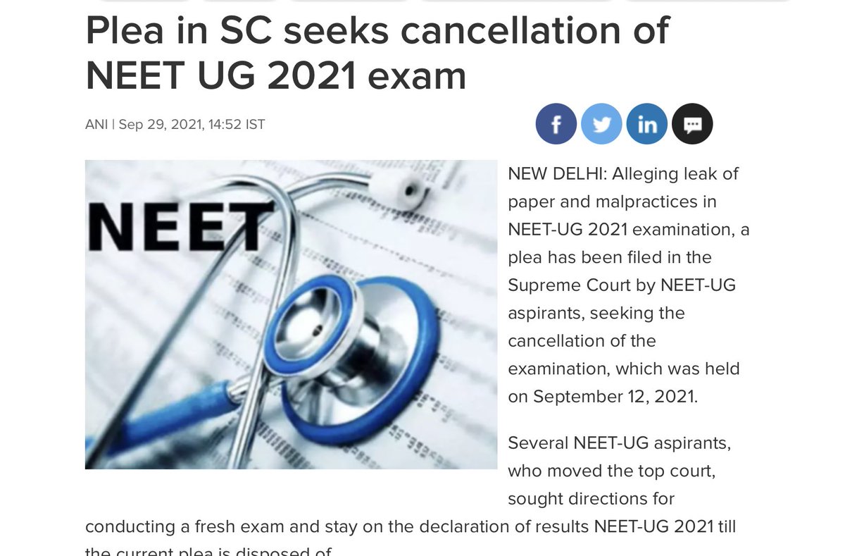 hineetero's tweet photo. Update:-
PIL has been filed by 13 students seeking cancellation of NEET UG 2021 Exam. The section of students are demanding NEET UG Phase 2 beacuse of UFM happened during conduction of exam.
#FAIRNEET 
#NEETAGAIN https://t.co/wKSgR68c09