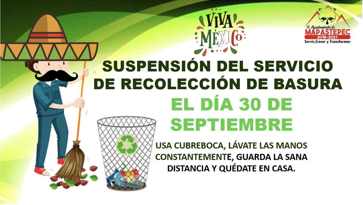 AMapastepec's tweet photo. Mañana se suspende el servicio de recolección de basura https://t.co/kRUZQ2rT4p
