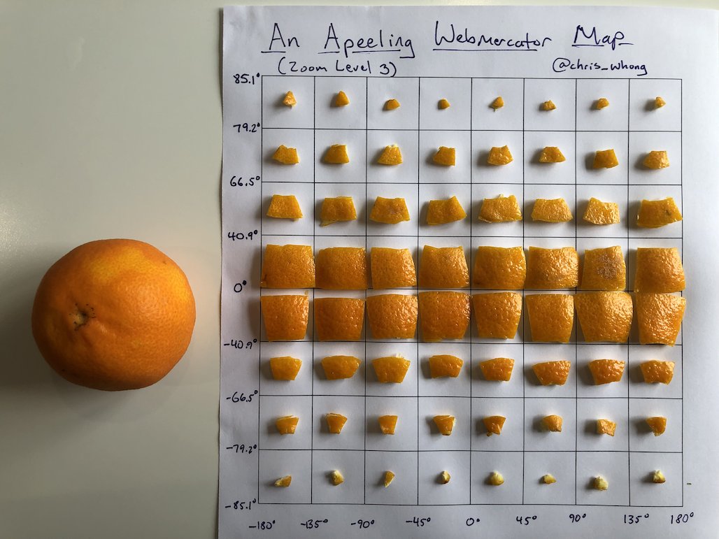 MapPornTweet's tweet photo. Visualizing the distortion of Webmercator with an Orange Peel https://t.co/8wX3PmRbD2 #MapPorn https://t.co/5d0ltYZWX5