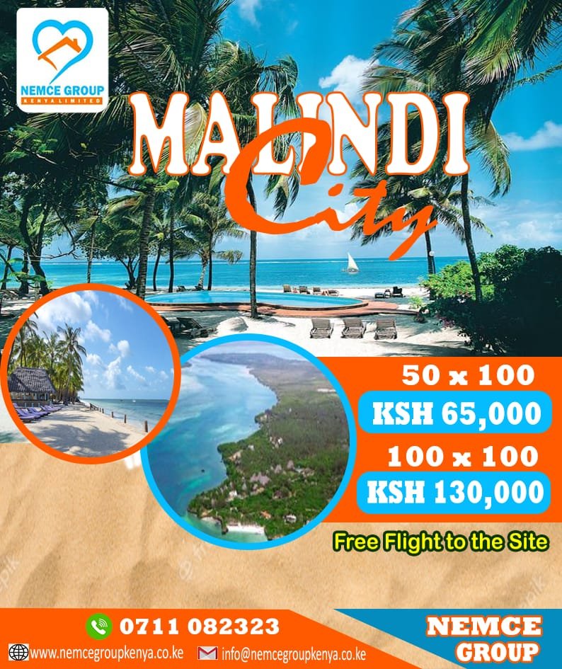 nemcegroupkenya's tweet photo. Nemce Group Kenya Limited is still at it to make sure that your future is secured
Nunua ploti Malindi na 65 k only
Deposit unalipa 25 k na ukimalizia kulipa deposit tunakupea title deed yako
Tupigie simu kupitia:0790960937
              0711082323
#twendenimalindi
#shambanititle https://t.co/h0Xu4WAsMP