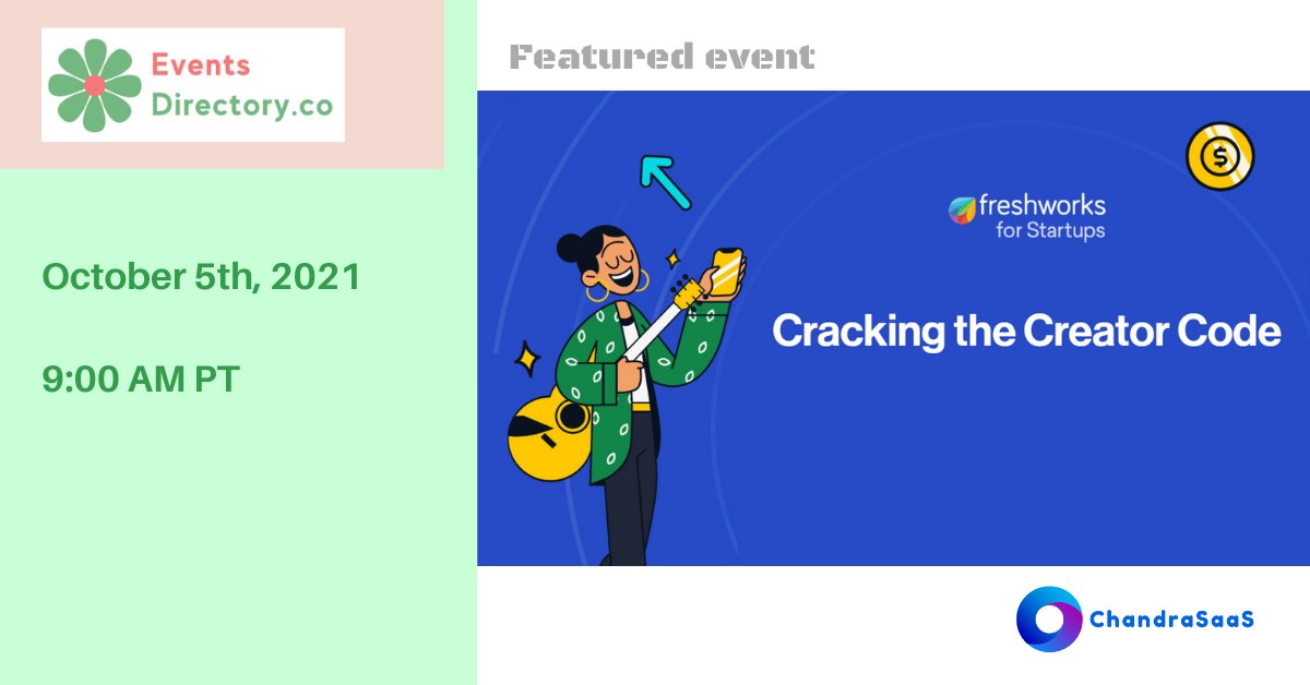 Marketingjia's tweet photo. Freshworks for Startups is running a webinar for #CreatorEconomy. Learn more - https://t.co/Epxo8TVXED Cracking the Creator Code @FreshworksInc @nivasravi #Events #Conferences #Webinar #creators #SaaS #Startups #VC #Marketing #Sales @Chandrasaas https://t.co/jISPJtfSFh