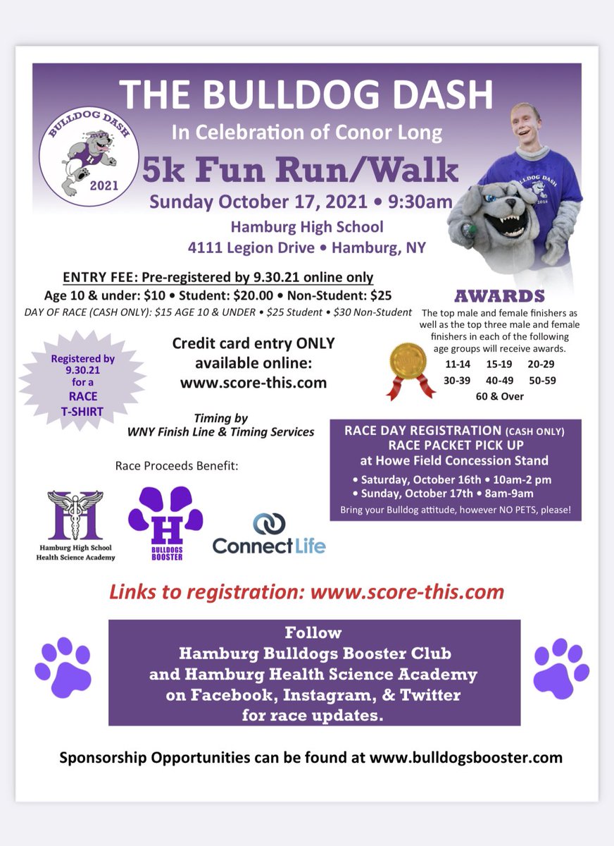 Tomorrow is the last day to receive a t-shirt when you register for the Bulldog Dash!