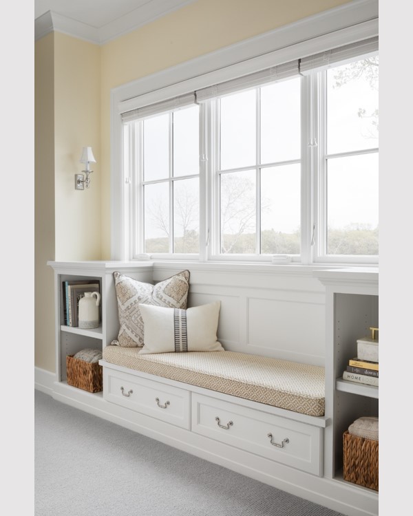 DeepRiverLTD's tweet image. Home Tour, View #7: The Primary Suite of this Dutch colonial inspired Shingle Style custom home. 
Last View: Children's Baths
 Next Up: Primary Bath

Photo: Ryan Hainey Photography

#windowseat #windowbench #primarybedroom #lakehouse #roomwithaview