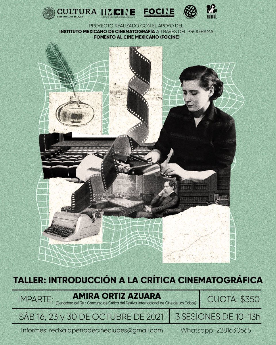 .<a href="/CinemaNahual/">Cinema Nahual</a> me invitó dar un taller. Acepté porque es un proyecto veracruzano con un montón de talento y amor por el cine. Eso es lo que espero compartir y aprender con los asistentes a las sesiones. Habrá prioridad en la inscripción para veracruzanos. 🤓