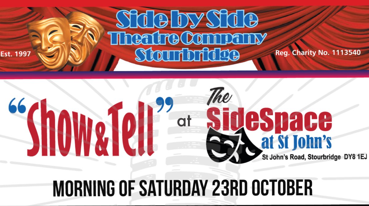 SidebySideTCS's tweet photo. We’re holding a ‘Show &amp; Tell’ open morning at The SideSpace in #stourbridge and would love to meet anyone interesting in joining the group, or just wanting to find out more. #learningdisabilities https://t.co/pGlwzEwyHH