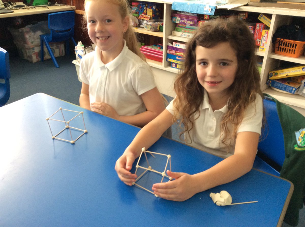 mrs_shand's tweet photo. We are investigating the properties of 3D shapes. We made 3D nets with play doh and cocktail sticks and played a guess the 3D shape game based on features of the shape. We also learned about vertices, edges and faces of different shapes.@mrs_shand @SchoolBroomhill #MathsWeekScot https://t.co/ZvYYaf6fZY