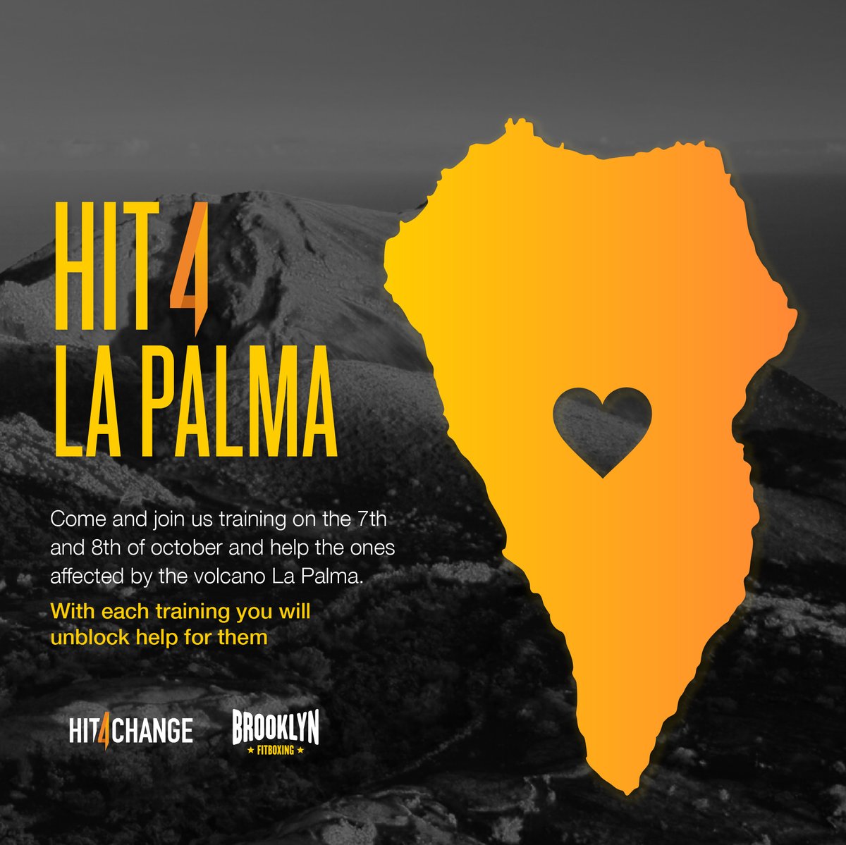 BrooklynFitbox's tweet photo. Come and join us training on the 7th and 8th of october and help the ones affected by the volcano La Palma, With each training you will unblock help for them!! #Hit4LaPalma https://t.co/uP2xvKNrhv