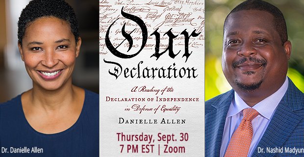 VillageSquareUS's tweet photo. Declare your independence from exhausting partisan fury by joining our conversation on "Our Declaration" with Harvard's Dr. Danielle Allen and @FlHumanities Dr. Nashid Madyun tomorrow evening 7 pm EST via Zoom:
https://t.co/y711REAmuz
#ExhaustedMajority #OurDeclaration https://t.co/qrGj3neSjE