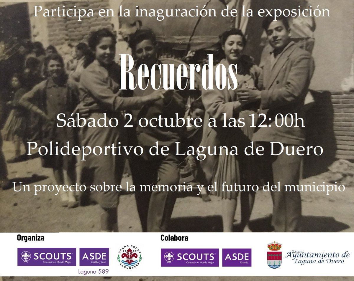 asde_cyl's tweet photo. El Clan del Grupo Scout Laguna 589 ha estado trabajando esta ronda pasada en el proyecto Recuerdos.

📅Toda la información está en 10 paneles informativos colocados en las vallas del Polideportivo de Laguna el sábado 2 de octubre.

👉¡Os esperamos a las 12h en la inauguración! https://t.co/pyIY4XJVJu