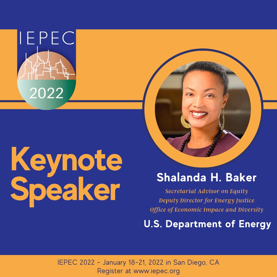 iepecinfo's tweet photo. IEPEC is honored and excited to announce Shalanda H. Baker, Deputy Director for Energy Justice in the Office of Economic Impact and Diversity at the U.S. Department of Energy, as the Keynote Speaker for IEPEC 2022! @ENERGY 
Register for the event at https://t.co/isRc5sVsOF. https://t.co/TrdEAuNSI6