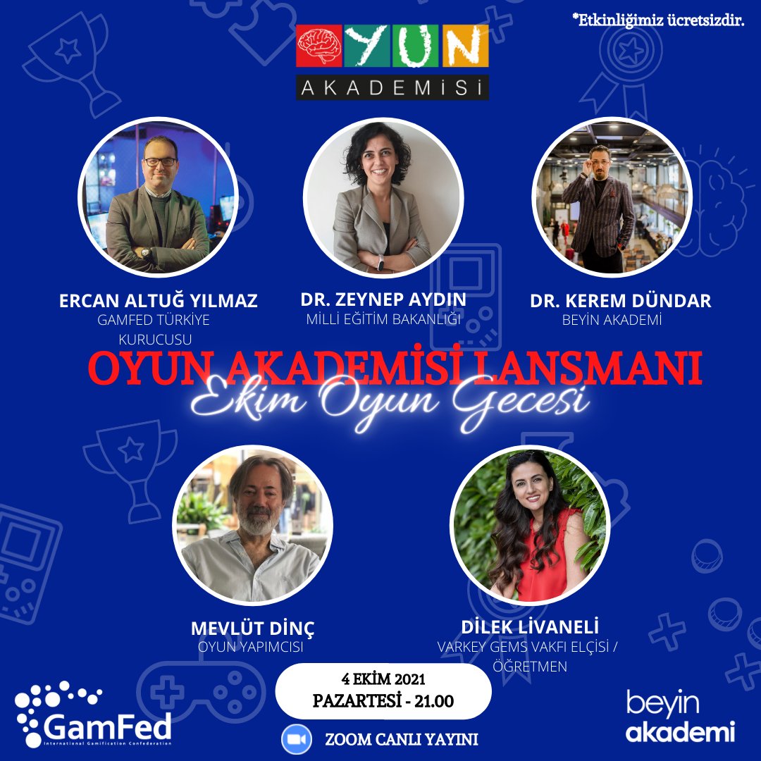 OYUN Akademisi Lansmanı “Oyun Gece”leri başlıyooor!!! 🎉🎉🎉

4 Ekim Pazartesi günü saat 21.00’de Zoom online yayınında sizler de Oyun Gecesi – Ekim Ayı’nda yerinizi almak isterseniz kayıt olmayı unutmayın!

Etkinliğimiz ücretsizdir. 

Kayıt Linki: forms.gle/fu6d6fcf9AX1jY…