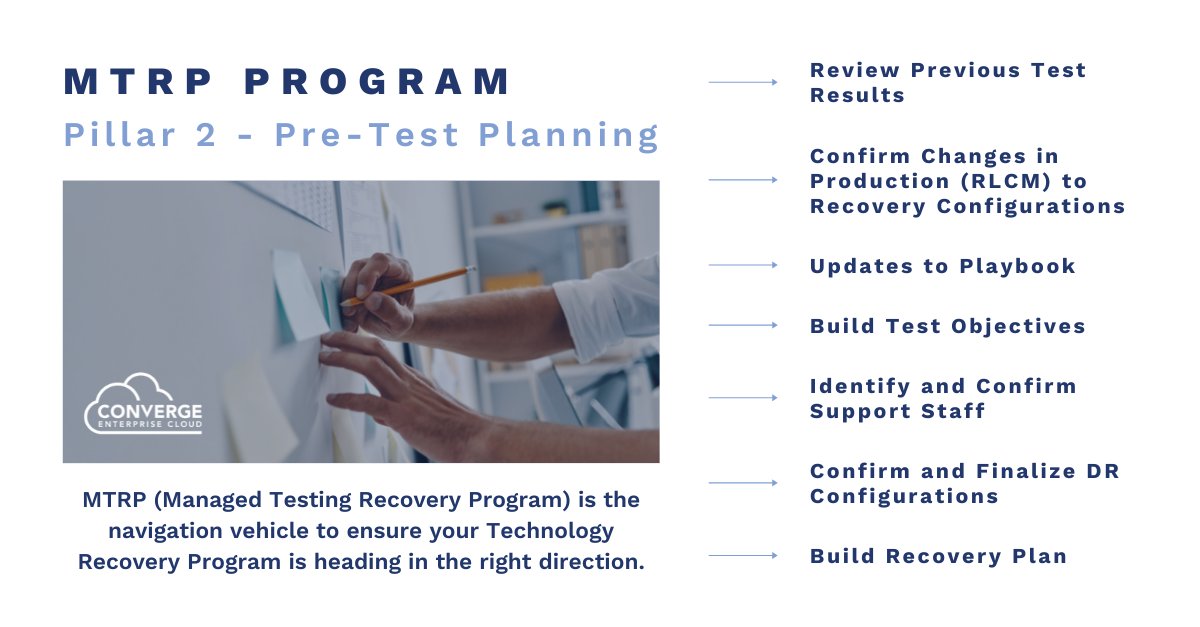 Is your Recovery Program ready to execute at time of disaster, or testing? Our MTRP Program supports 5 Key Pillars for successful recovery. Pillar 2, Pre-Test Planning, is key to successful execution at time of a disaster. Follow the link to learn more: bit.ly/2Y9mPte