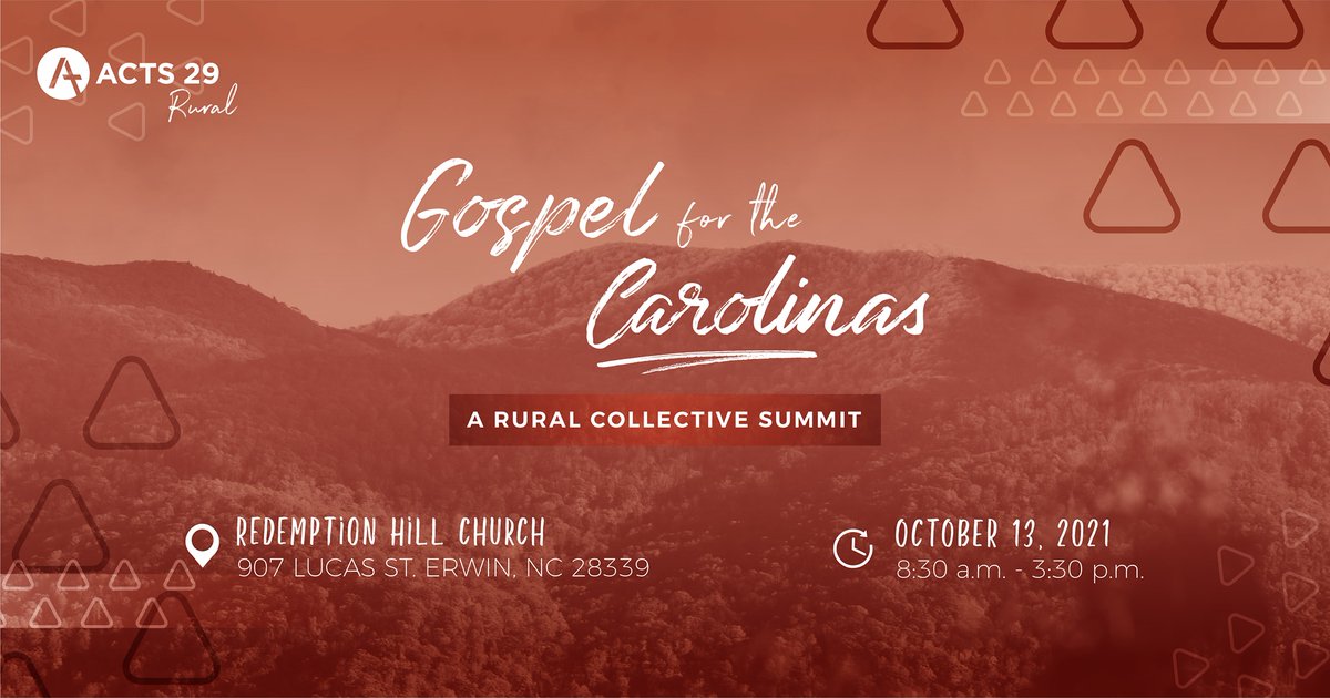 Register today for our upcoming #acts29 "Gospel for the Carolinas" rural summit at a29.co/summit-carolin…

#acts29 #churchplanting