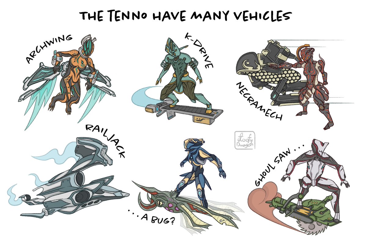 DwagonFloofy's tweet image. We're gunna need a garage in the orbiter soon... or maybe a zoo... #warframe #warframefanart