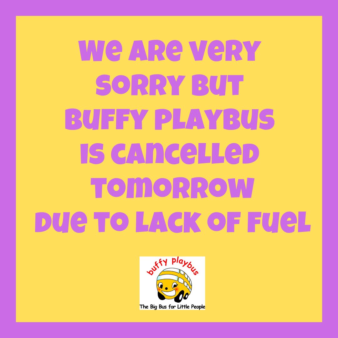 Unfortunately we aren’t going to be able to run #BuffyPlaybus tomorrow as we are running short of diesel and have not been able to buy any today. We apologise for the #cancellation and will update you all about Friday's sessions as soon as we are able to get fuel.