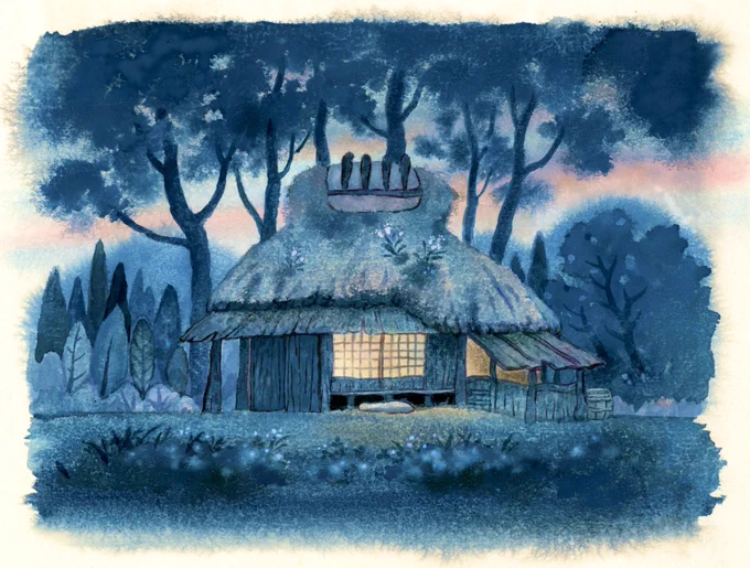 🏡夕暮れの田舎家

昔話の背景画 