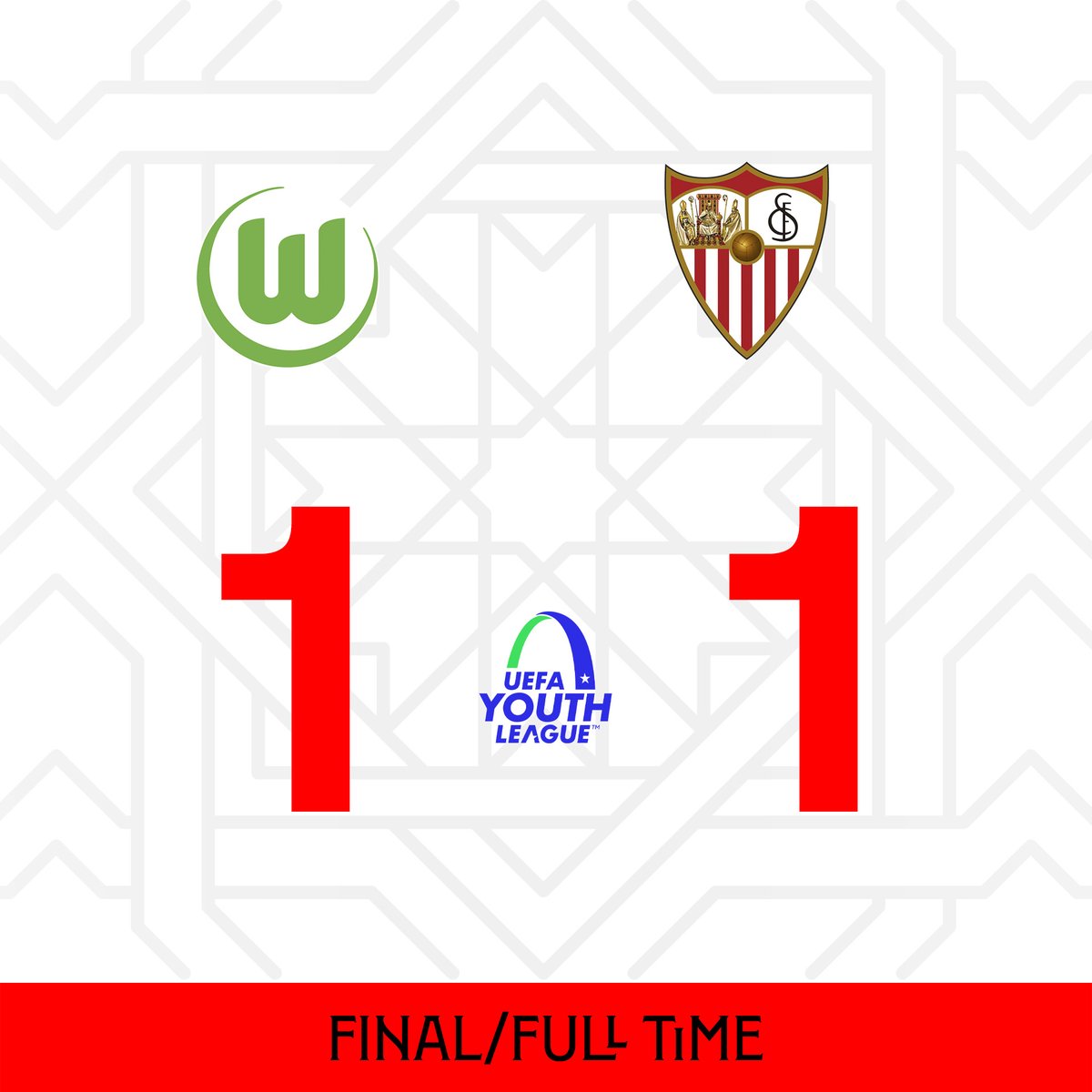 Tablas en Wolfsburgo en la segunda jornada de la @UEFAYouthLeague. Diego Talaverón igualó el gol inicial de los locales en la primera mitad. 

#UYL #CanteraSevillaFC #SevillaFCJuvA