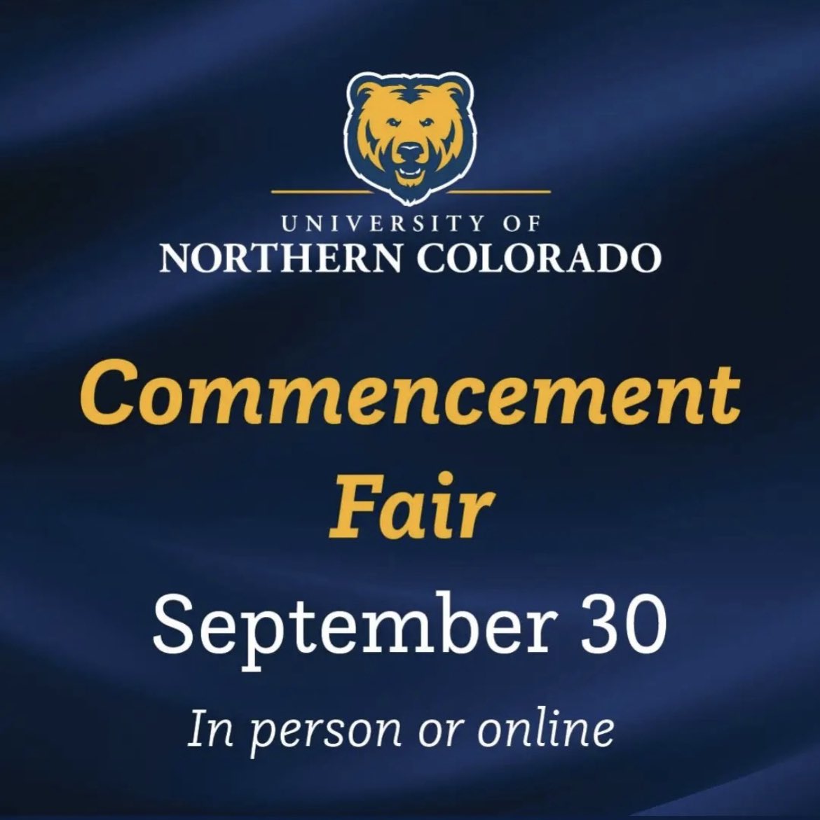 UNCOEvents's tweet photo. Graduating Bears! Do you need to apply for graduation? Order your regalia? Order announcements and rings? Well, you can do so tomorrow at the Commencement Fair! In person at the UC Lower Level 11am - 2pm or online 4pm -7pm. 

👉 https://t.co/Kcv0q1HYZ0

#gobears #uncoevents #unco https://t.co/OSpOsF0Ilz