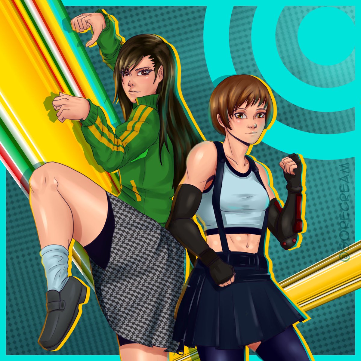 SoreCream's tweet photo. Chie and Tifa Clothes Swap 
#FinalFantasyVII #Persona4 https://t.co/oA1TIUrvdi