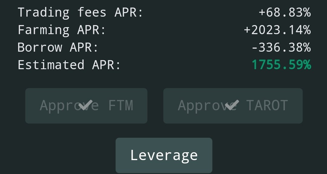 Crypto_Papii's tweet photo. Current Leverage yield farming rate for spooky FTM/TAROT pool on TAROT π₯π₯π₯΅ππ»π» @SpookySwap @TarotFinance #DeFi #FinancialFreedom #Cryptocave $FTM $TAROT $BOO https://t.co/AnNGmQdpWw