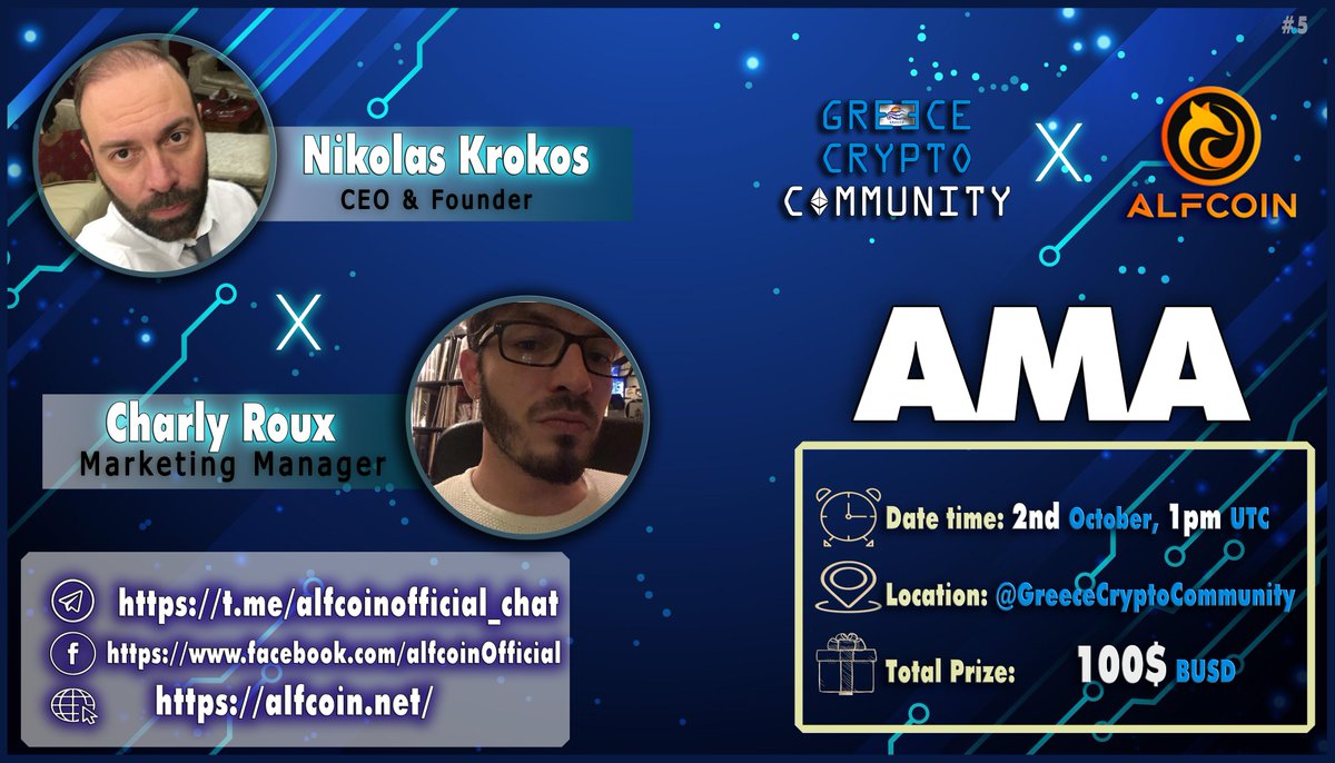 GreeceCryptoCM's tweet photo. 🎙We're pleased to announce our next #AMA with ALFCOIN on 2nd October at 1 PM UTC

💰Rewards Pool: 100$
🏠Venue : https://t.co/wDmMkZJ8Lf

💎Rules:
1️⃣ Follow @GreeceCryptoCM
2️⃣ Like &amp; RT
3️⃣ Comment Questions &amp; Tag 5 Friends https://t.co/M1YCuR2P9y