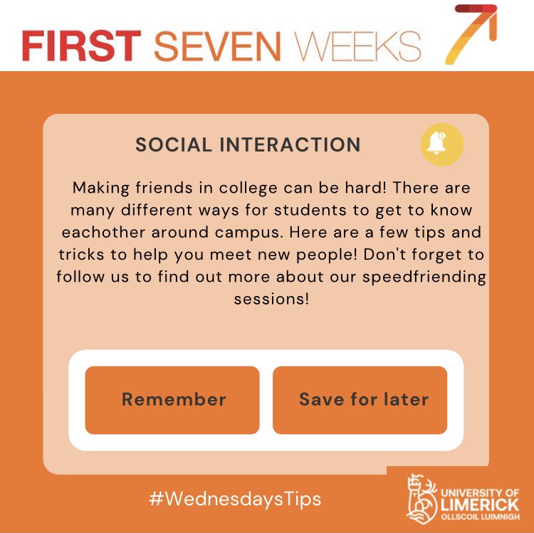 ULF7W's tweet photo. Here are this weeks #WednesdaysTips to get to know people on campus and put yourself out there! #firstsevenweeksul #firstyears #newfriends #ul https://t.co/urYwOBYq3i