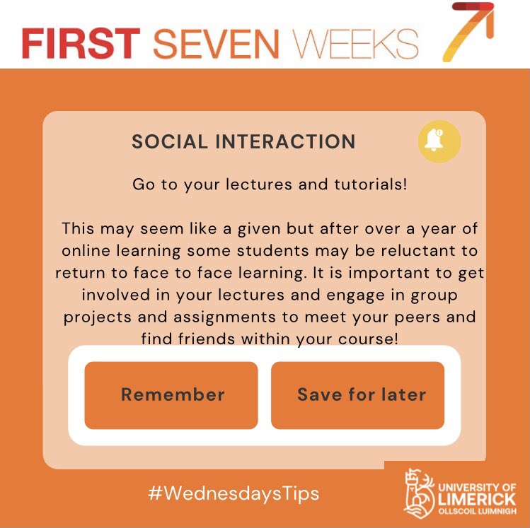 ULF7W's tweet photo. Here are this weeks #WednesdaysTips to get to know people on campus and put yourself out there! #firstsevenweeksul #firstyears #newfriends #ul https://t.co/urYwOBYq3i