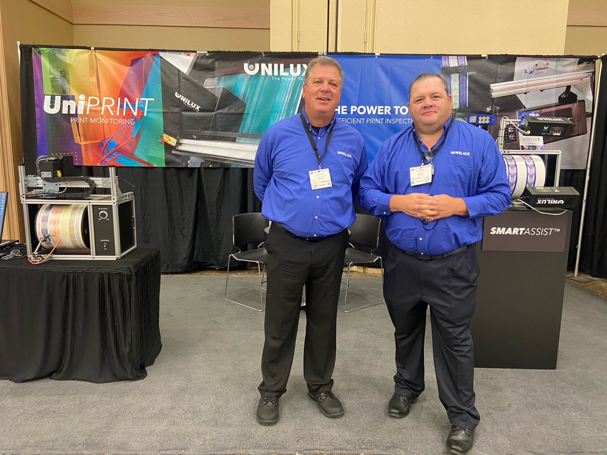 UniluxStrobe's tweet photo. Tom Herold and Tim Dixon are at @LabelCongress2021 giving savvy label printers a first look at UniPRINT - the new print monitoring system with superb image quality that's easy to use and effortless to own. Not at the show? Learn more at https://t.co/J9xcrCGOuq https://t.co/wRdQy3Zcrd