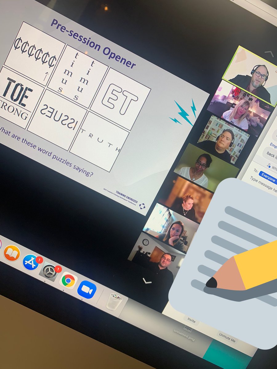 DenningSavannah's tweet photo. Ready for #CTT2021 with @TheBobPikeGroup today and loving these word puzzle openers! 💜💜@GRRECKY #grrecky Pretty sure I peeped @KateWintuska and @bnoall121 in this group! https://t.co/PWuRSIuAdu