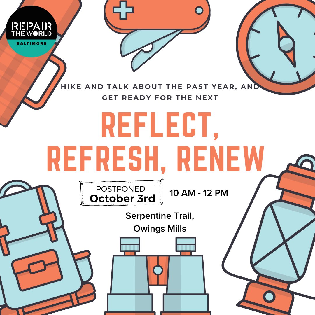 THIS SUNDAY! Join the Repair the World Baltimore team for a Reflect, Refresh, Renew hike on the Serpentine Trail in Patapsco State Park on Sunday, 10/3 @ 10AM-12pm. We hope to see you there! 

Register today ➡️werepair.org/baltimore?popu…