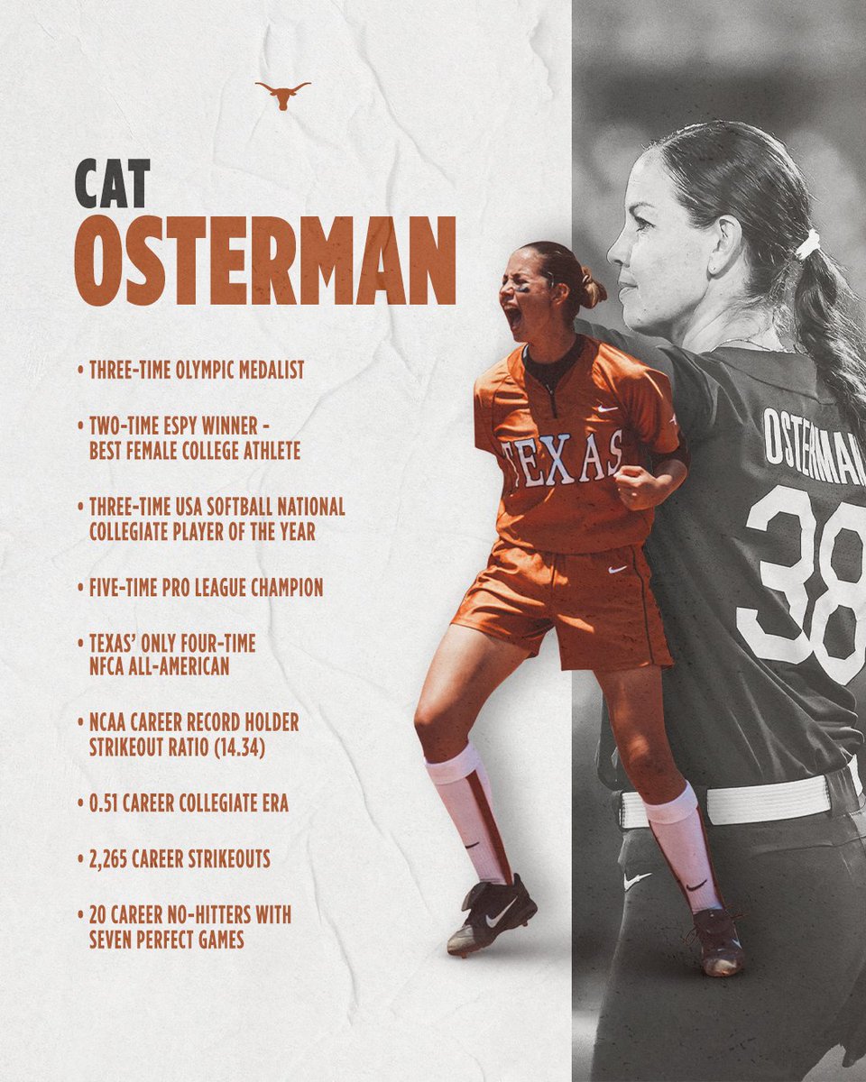 Texas Softball (@texassoftball) on Twitter photo She changed the game.
Congratulations on an amazing career, <a href="/catosterman/">Cat Osterman OLY</a>
#HookEm She changed the game.
Congratulations on an amazing career, <a href="/catosterman/">Cat Osterman OLY</a>
#HookEm