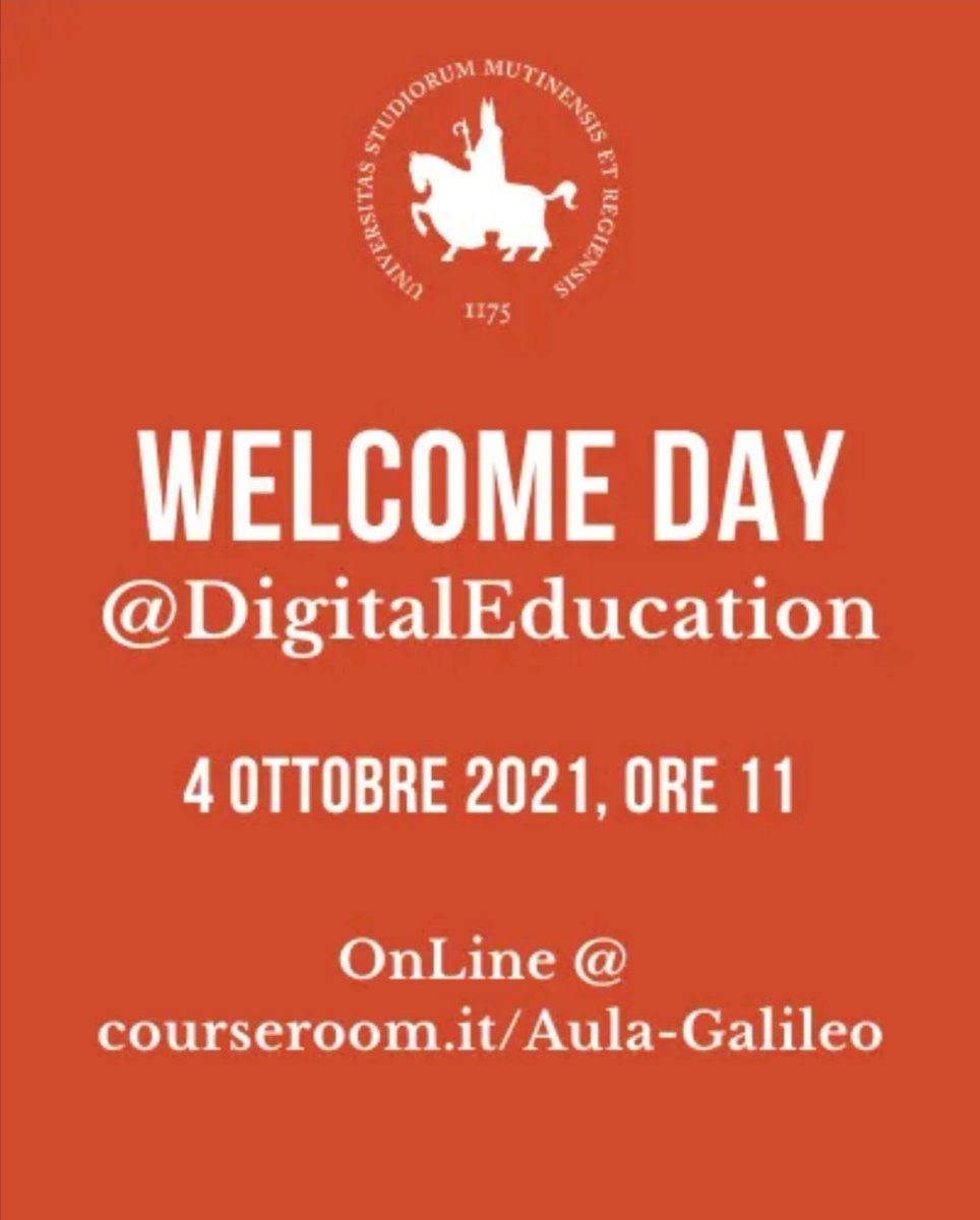 Il 4 Ottobre alle ore 11.00, online. Welcome Day per le matricole e gli interessati al corso di Laurea. Tutte le info su:
digitaleducation.unimore.it/component/k2/i…