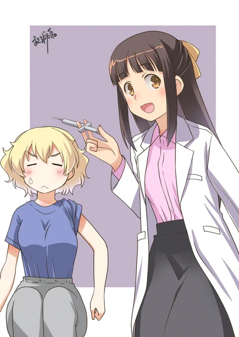 注射なんかに負けたりなんかしない #看板娘 #金髪娘 #白衣 https://t.co/aQscM3Zt2o 