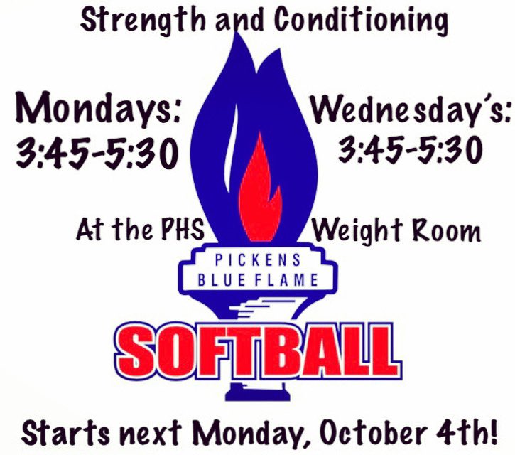 BlueFlameSB's tweet photo. Blue Flame Softball strength and conditioning starts next week! Any interested girl from grades 7-12 are encouraged to attend. We will be working out on Mondays and Wednesdays from 3:45-5:30. First day is next Monday, October 4th. Please email Cosch Fela is you have any questions https://t.co/CWTXoyQ895