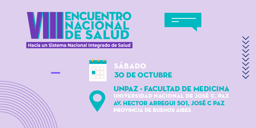 El #VIIIEncuentroNacionaldeSalud tiene sede: UNPAZ @unpaz_oficial  abre sus puertas para la realización del 8vo Encuentro Nacional de Salud! 
🗓️30 de Octubre
📍UNPAZ
📌Próximamente información sobre horarios, inscripciones, mesas y actividades del Encuentro!
